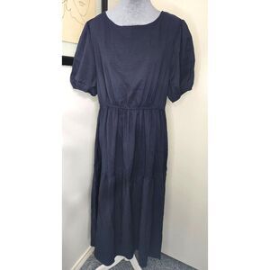 SHEIN Curve Navy Blue Puff Sleeve Tiered Midi Dress 1XL